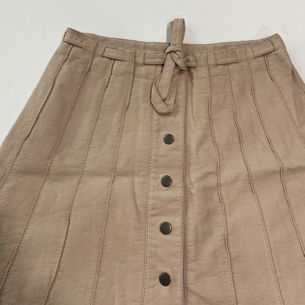 Free People Skirt Vegan Leather Beige Button Front A-Line Skirt Size 4 - Picture 4 of 9